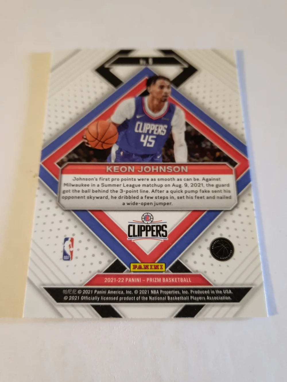 2021-22 Panini Prizm Emergent Keon Johnson RC Los Angeles Clippers Rookie Card